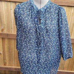 Pleione women's sheer navy blouse SMALL